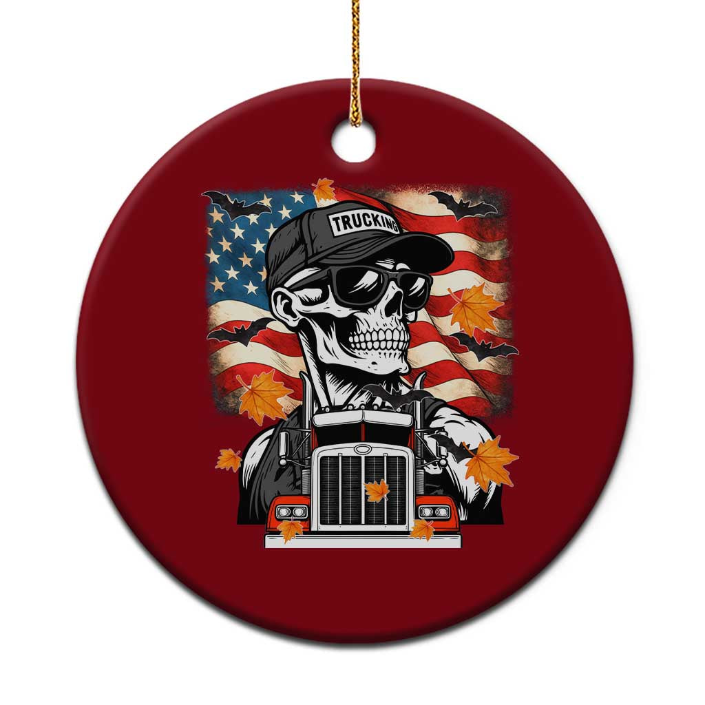 Patriotic Trucker Skeleton American Flag Ceramic Ornament TS14 1pc Red Print Your Wear