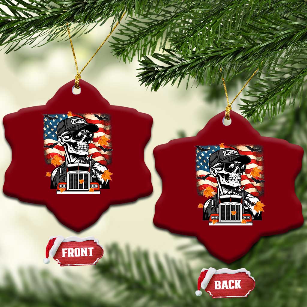 Patriotic Trucker Skeleton American Flag Ceramic Ornament TS14 Print Your Wear