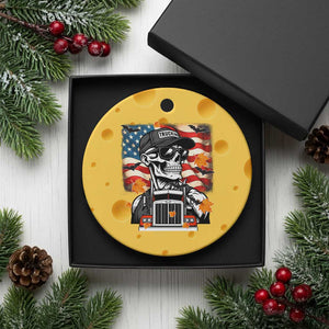 Patriotic Trucker Skeleton American Flag Ceramic Ornament TS14 1pc Yellow Cheese Print Your Wear