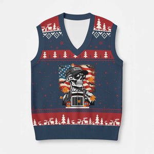 Patriotic Trucker Skeleton American Flag V-Neck Knit Sweater Vest TS14 Navy Red Print Your Wear