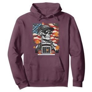 Patriotic Trucker Skeleton American Flag Hoodie TS14 Maroon Print Your Wear