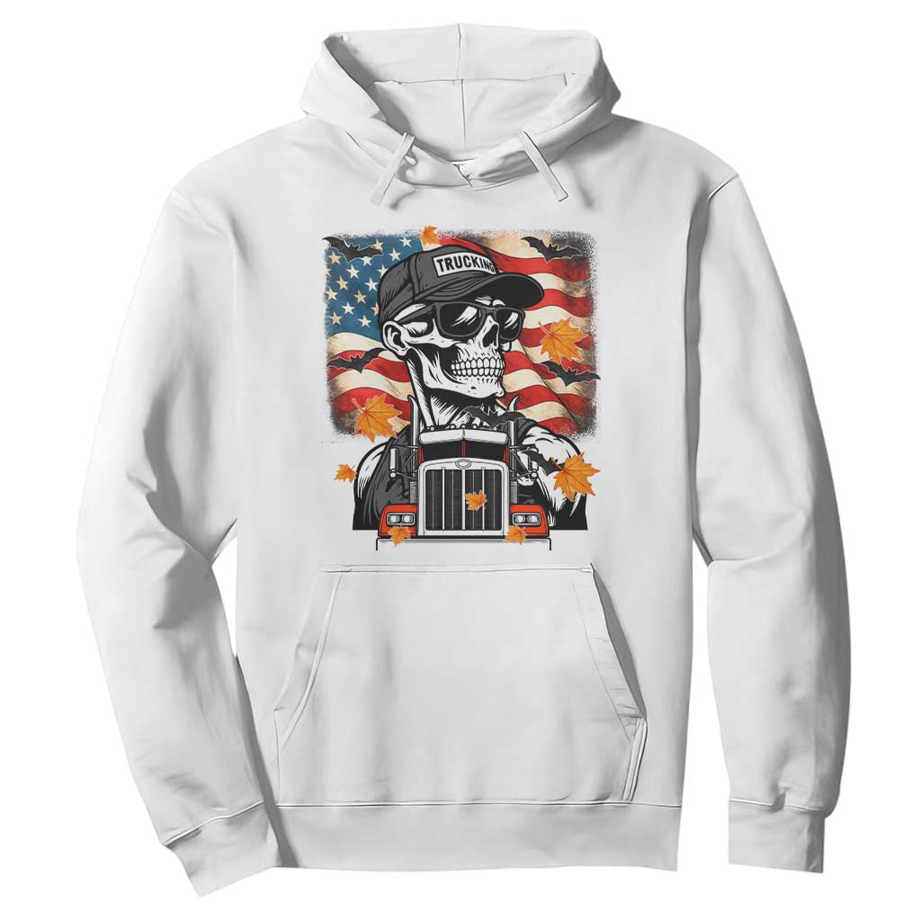 Patriotic Trucker Skeleton American Flag Hoodie TS14 White Print Your Wear