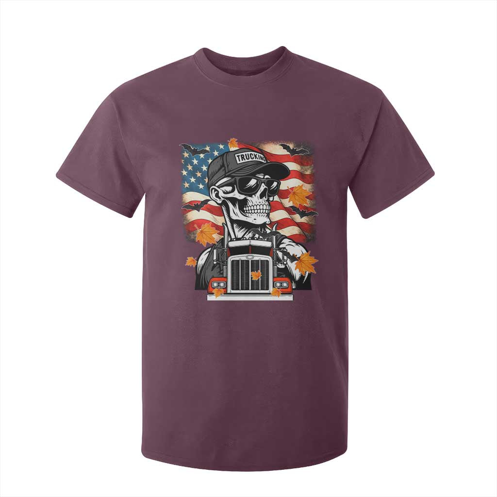 Patriotic Trucker Skeleton American Flag T Shirt For Kid TS14 Maroon Print Your Wear