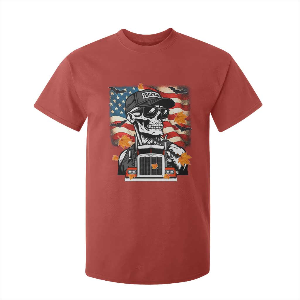Patriotic Trucker Skeleton American Flag T Shirt For Kid TS14 Red Print Your Wear
