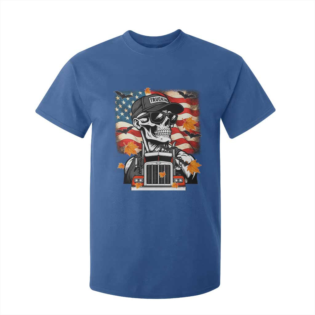 Patriotic Trucker Skeleton American Flag T Shirt For Kid TS14 Royal Blue Print Your Wear