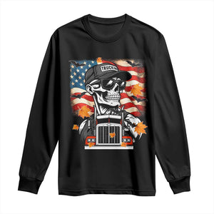 Patriotic Trucker Skeleton American Flag Long Sleeve Shirt TS14 Black Print Your Wear