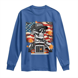 Patriotic Trucker Skeleton American Flag Long Sleeve Shirt TS14 Royal Blue Print Your Wear