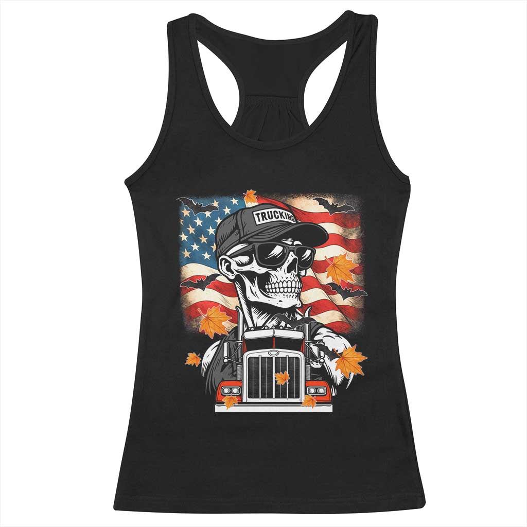 Patriotic Trucker Skeleton American Flag Racerback Tank Top TS14 Black Print Your Wear