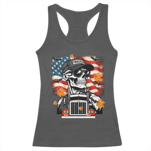 Patriotic Trucker Skeleton American Flag Racerback Tank Top TS14 Dark Heather Print Your Wear