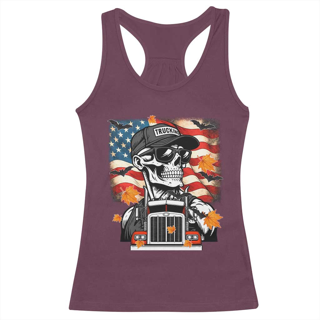 Patriotic Trucker Skeleton American Flag Racerback Tank Top TS14 Maroon Print Your Wear