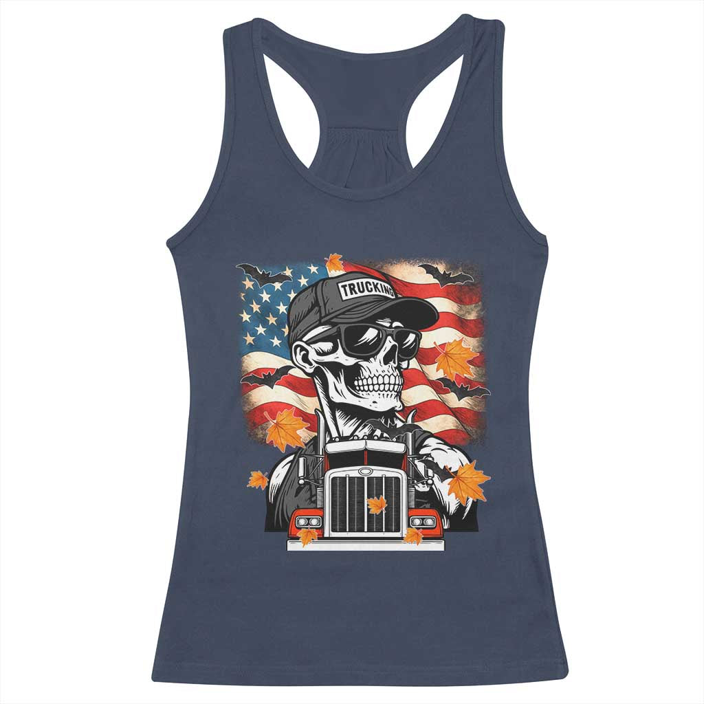 Patriotic Trucker Skeleton American Flag Racerback Tank Top TS14 Navy Print Your Wear