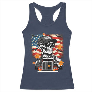Patriotic Trucker Skeleton American Flag Racerback Tank Top TS14 Navy Print Your Wear