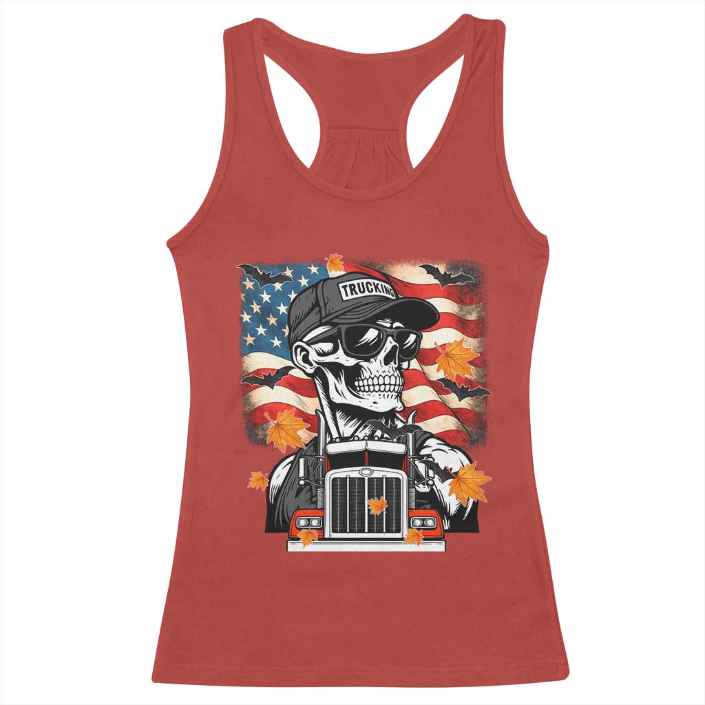 Patriotic Trucker Skeleton American Flag Racerback Tank Top TS14 Red Print Your Wear