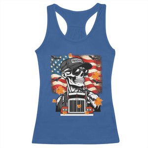 Patriotic Trucker Skeleton American Flag Racerback Tank Top TS14 Royal Blue Print Your Wear