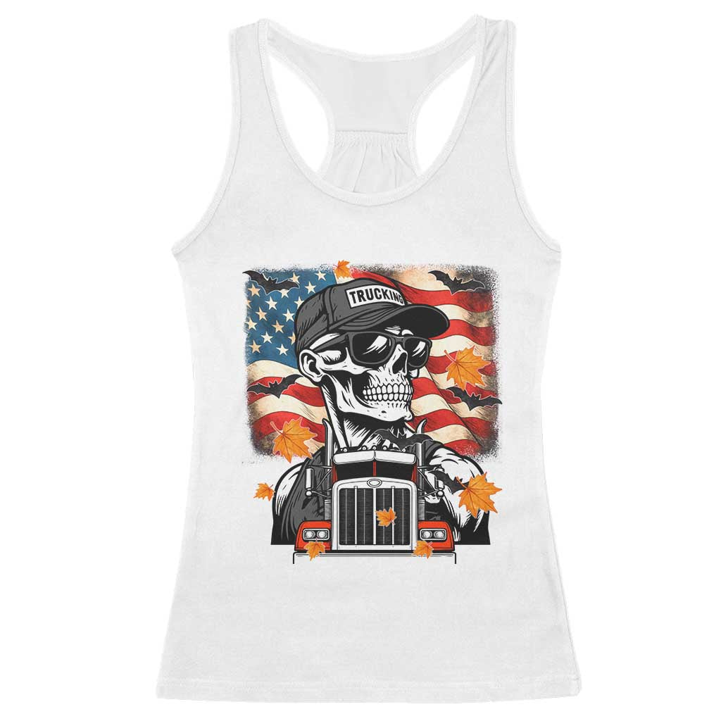 Patriotic Trucker Skeleton American Flag Racerback Tank Top TS14 White Print Your Wear