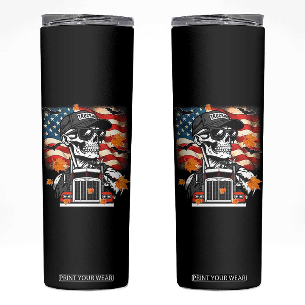Patriotic Trucker Skeleton American Flag Skinny Tumbler TS14 Black Print Your Wear