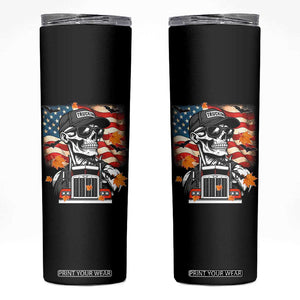 Patriotic Trucker Skeleton American Flag Skinny Tumbler TS14 Black Print Your Wear