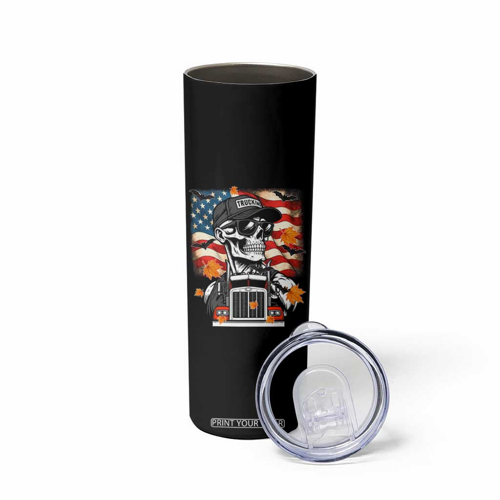 Patriotic Trucker Skeleton American Flag Skinny Tumbler TS14 Print Your Wear