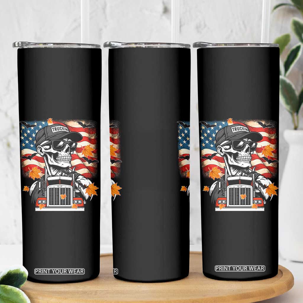 Patriotic Trucker Skeleton American Flag Skinny Tumbler TS14 Print Your Wear