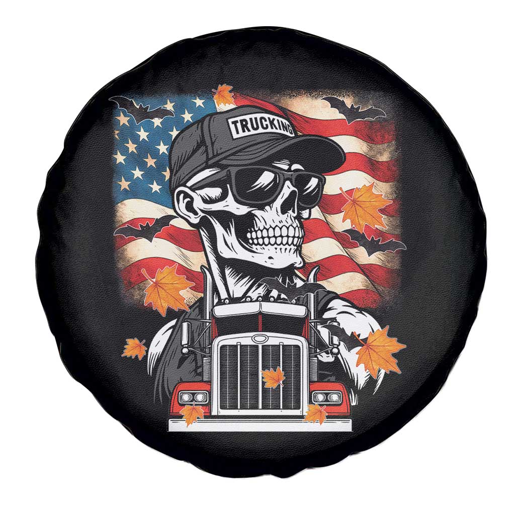 Patriotic Trucker Skeleton American Flag Spare Tire Cover TS14 Print Your Wear