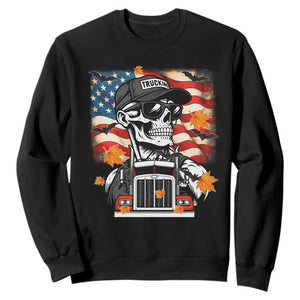 Patriotic Trucker Skeleton American Flag Sweatshirt TS14 Black Print Your Wear