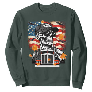 Patriotic Trucker Skeleton American Flag Sweatshirt TS14 Dark Forest Green Print Your Wear
