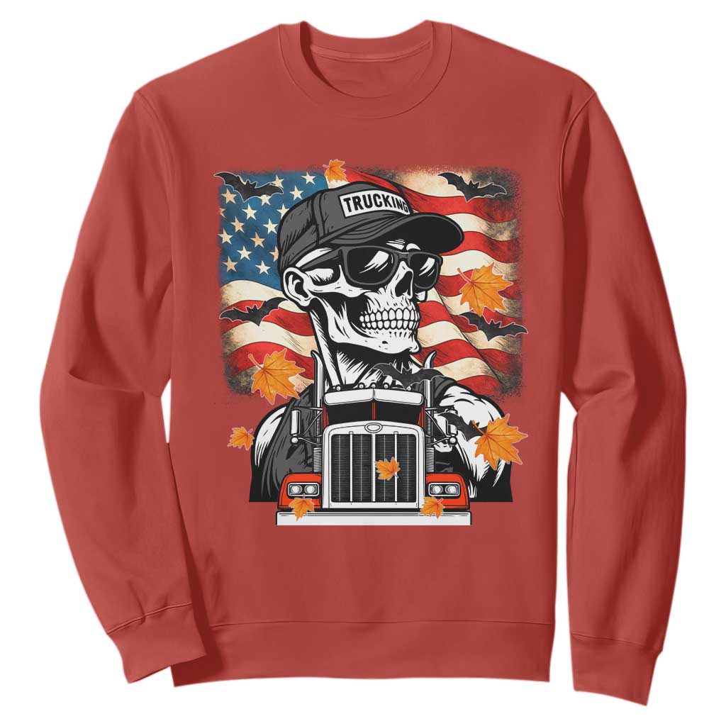 Patriotic Trucker Skeleton American Flag Sweatshirt TS14 Red Print Your Wear