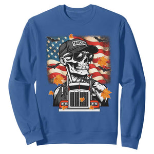 Patriotic Trucker Skeleton American Flag Sweatshirt TS14 Royal Blue Print Your Wear