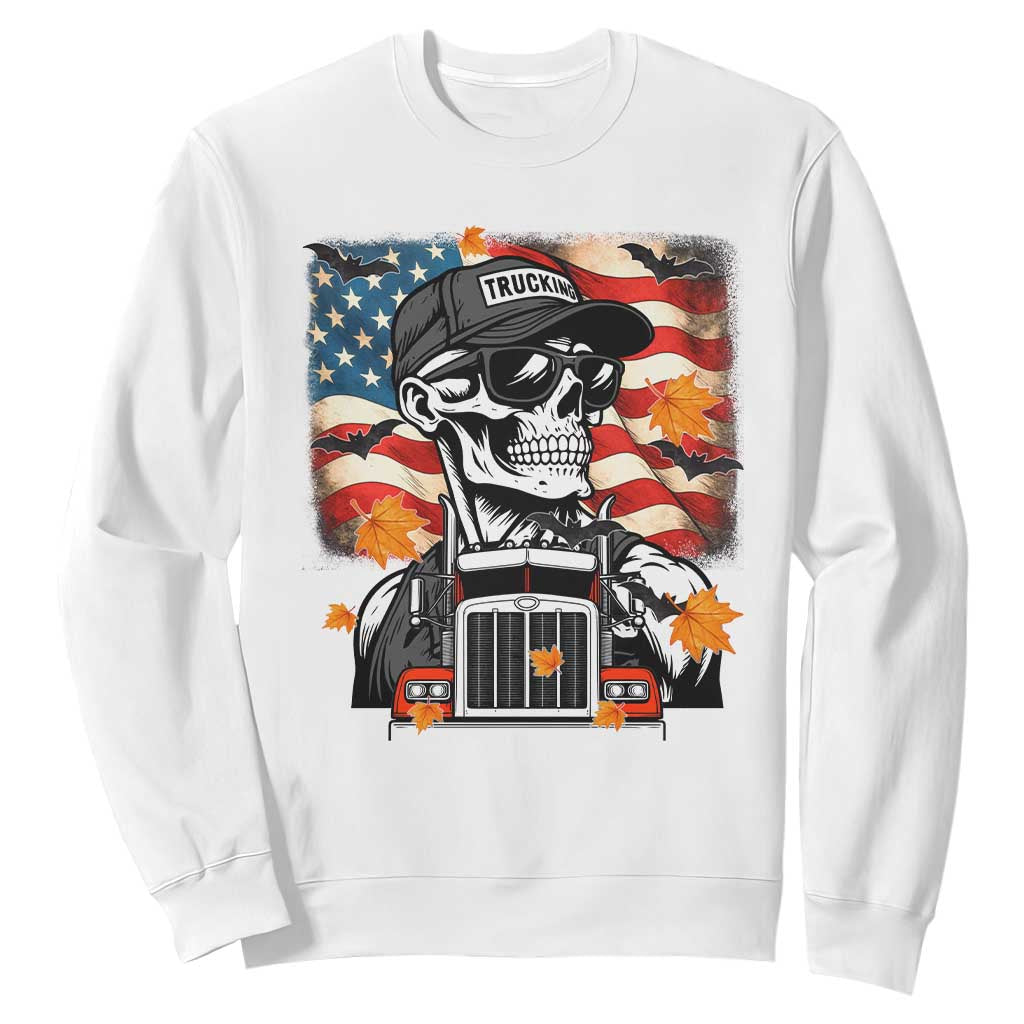 Patriotic Trucker Skeleton American Flag Sweatshirt TS14 White Print Your Wear