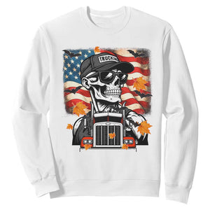 Patriotic Trucker Skeleton American Flag Sweatshirt TS14 White Print Your Wear