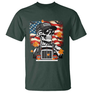 Patriotic Trucker Skeleton American Flag T Shirt TS14 Dark Forest Green Print Your Wear
