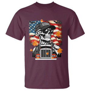Patriotic Trucker Skeleton American Flag T Shirt TS14 Maroon Print Your Wear