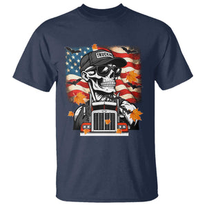 Patriotic Trucker Skeleton American Flag T Shirt TS14 Navy Print Your Wear