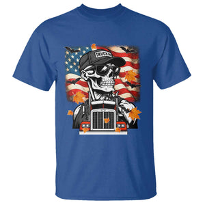 Patriotic Trucker Skeleton American Flag T Shirt TS14 Royal Blue Print Your Wear