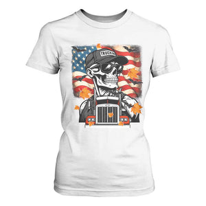 Patriotic Trucker Skeleton American Flag T Shirt For Women TS14 White Print Your Wear