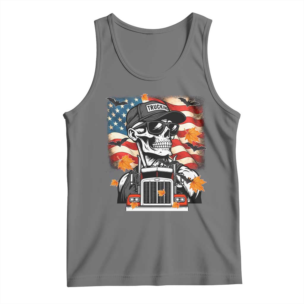 Patriotic Trucker Skeleton American Flag Tank Top TS14 Black Heather Print Your Wear