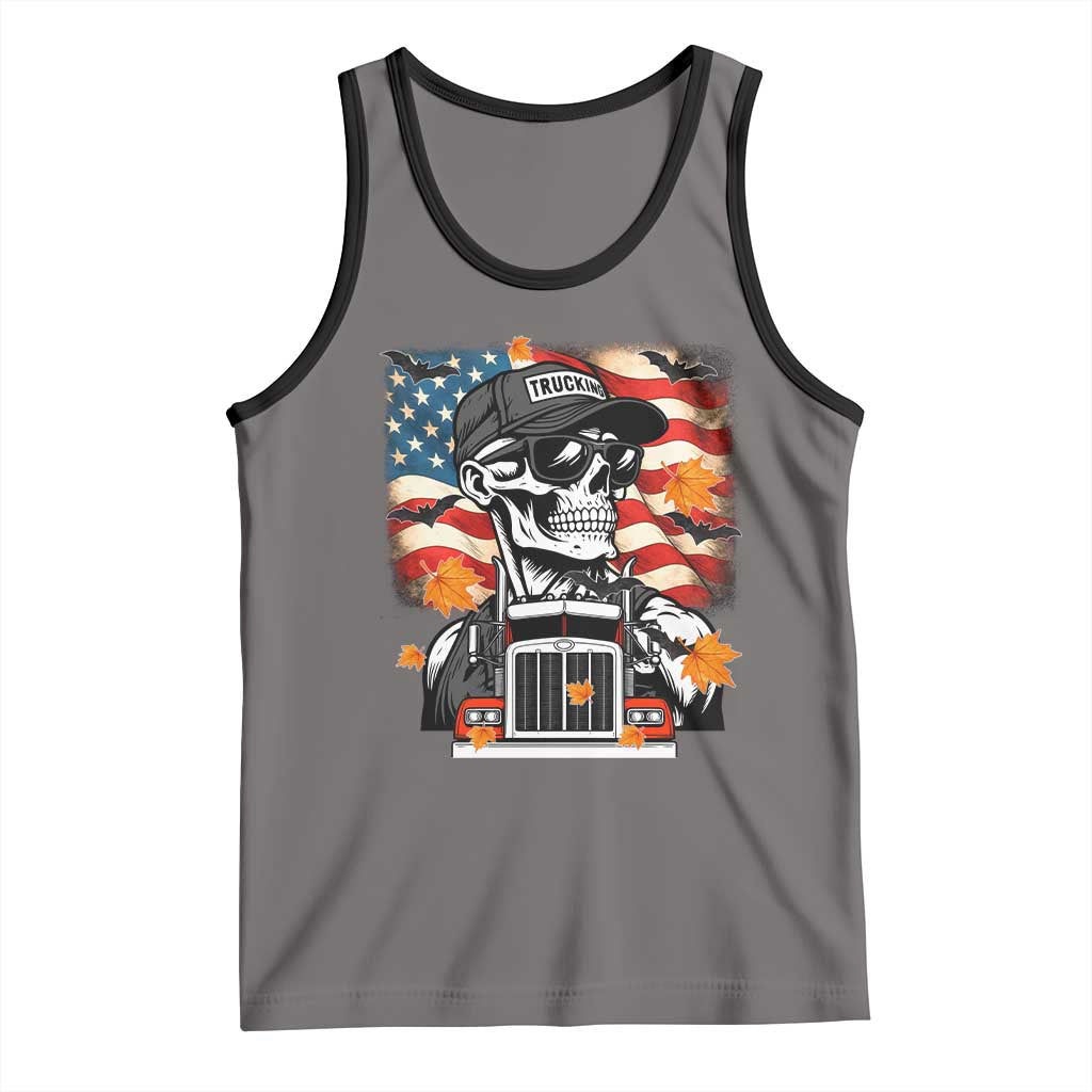 Patriotic Trucker Skeleton American Flag Tank Top TS14 Deep Heather Black Print Your Wear
