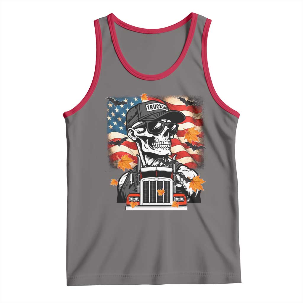 Patriotic Trucker Skeleton American Flag Tank Top TS14 Deep Heather Red Print Your Wear