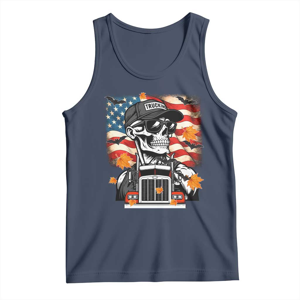 Patriotic Trucker Skeleton American Flag Tank Top TS14 Navy Print Your Wear
