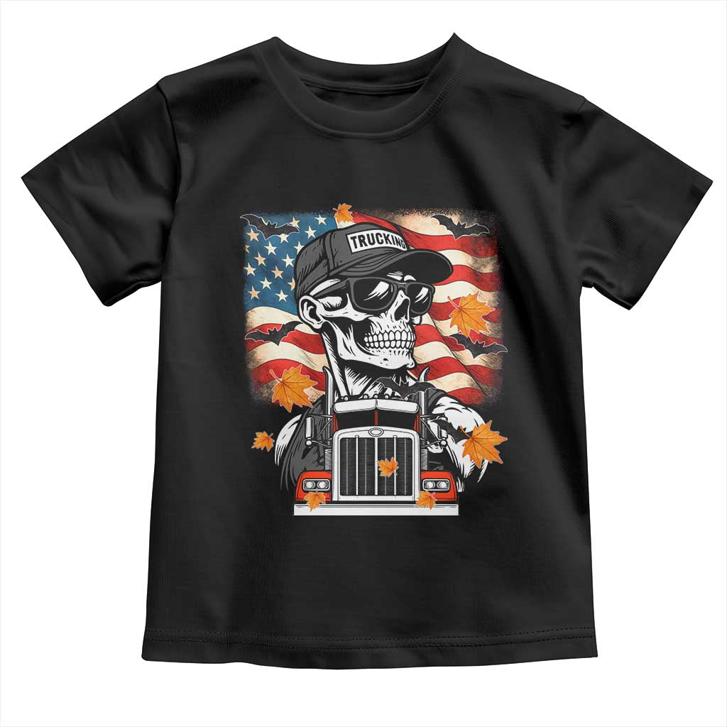 Patriotic Trucker Skeleton American Flag Toddler T Shirt TS14 Black Print Your Wear