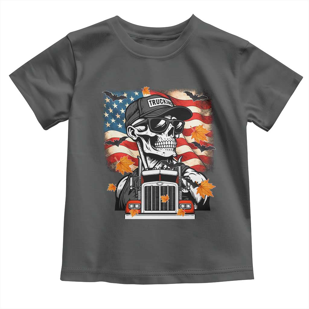 Patriotic Trucker Skeleton American Flag Toddler T Shirt TS14 Dark Heather Print Your Wear