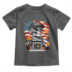 Patriotic Trucker Skeleton American Flag Toddler T Shirt TS14 Dark Heather Print Your Wear