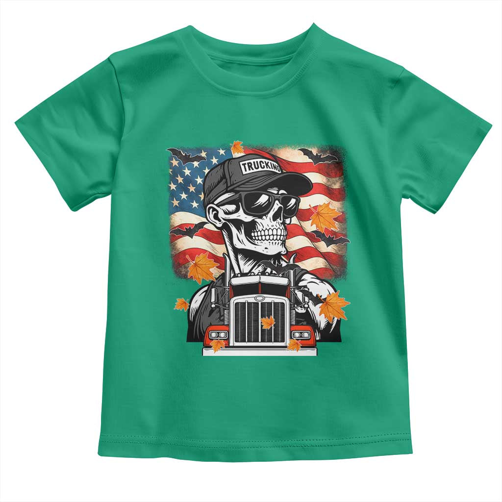 Patriotic Trucker Skeleton American Flag Toddler T Shirt TS14 Irish Green Print Your Wear