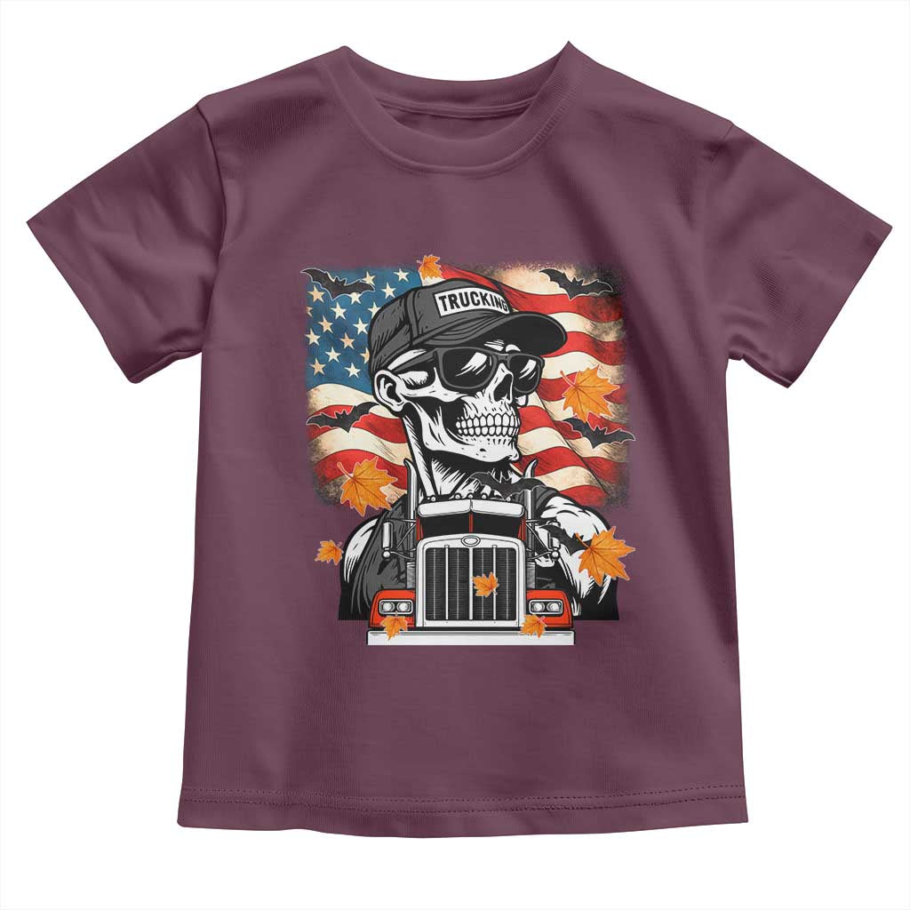Patriotic Trucker Skeleton American Flag Toddler T Shirt TS14 Maroon Print Your Wear
