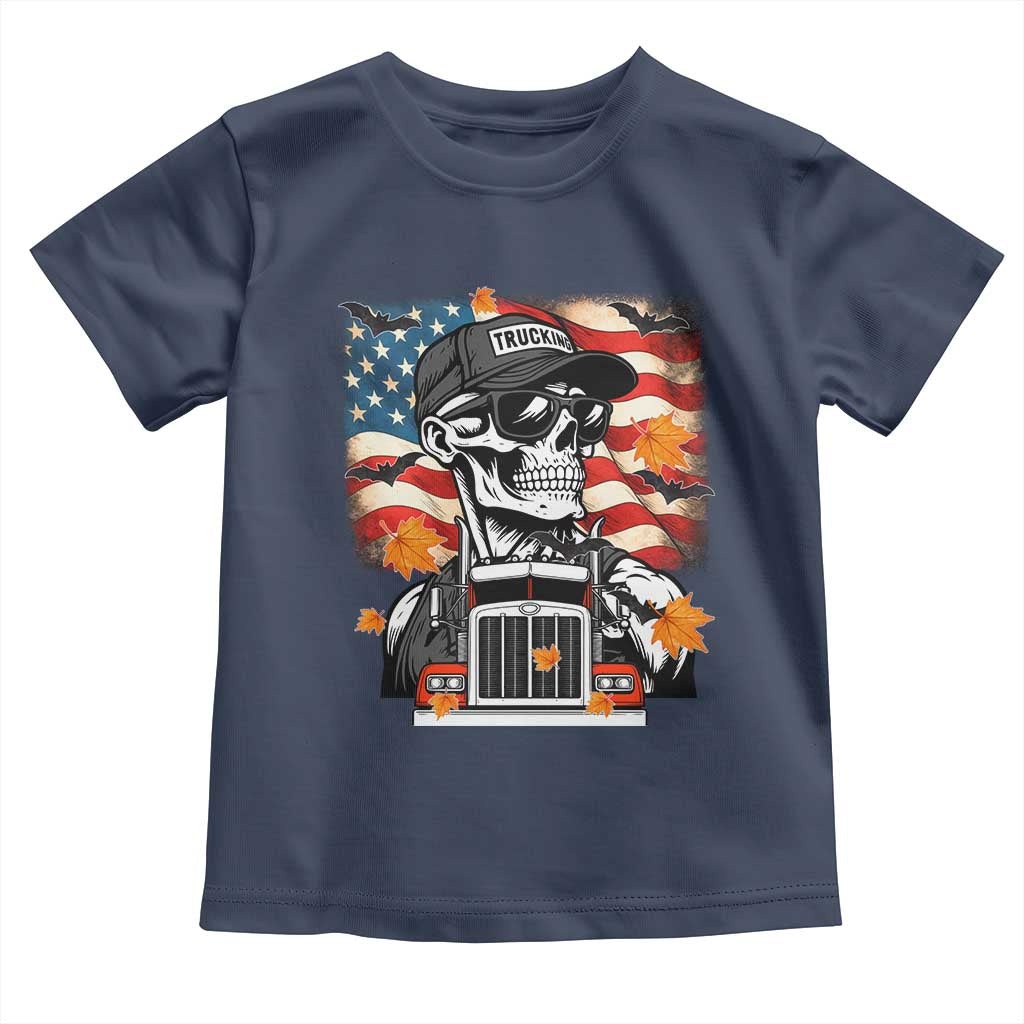 Patriotic Trucker Skeleton American Flag Toddler T Shirt TS14 Navy Print Your Wear