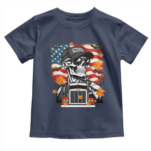 Patriotic Trucker Skeleton American Flag Toddler T Shirt TS14 Navy Print Your Wear