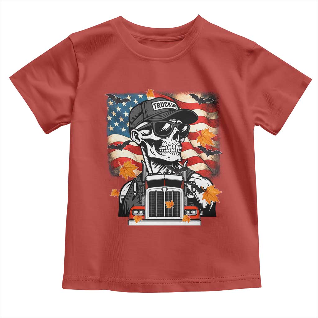 Patriotic Trucker Skeleton American Flag Toddler T Shirt TS14 Red Print Your Wear