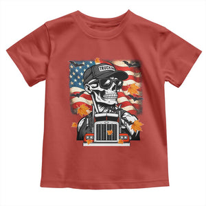 Patriotic Trucker Skeleton American Flag Toddler T Shirt TS14 Red Print Your Wear
