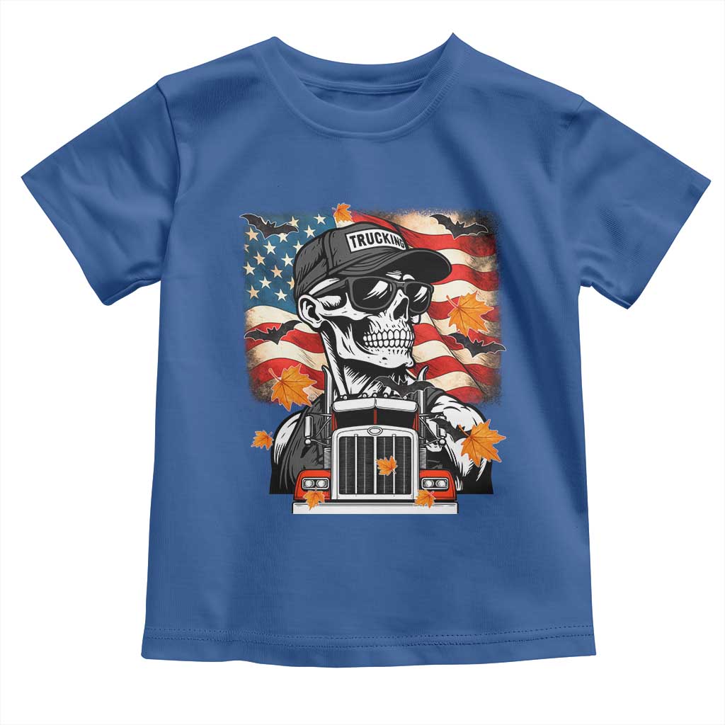 Patriotic Trucker Skeleton American Flag Toddler T Shirt TS14 Royal Blue Print Your Wear