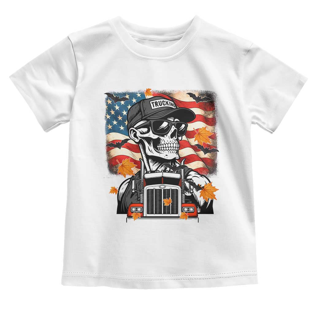 Patriotic Trucker Skeleton American Flag Toddler T Shirt TS14 White Print Your Wear